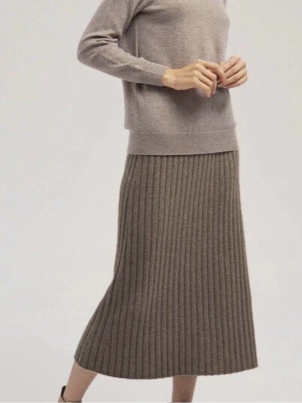 NWT A Detacher Heidi Alpaca Ribbed Knit Skirt Brown Womens Size L